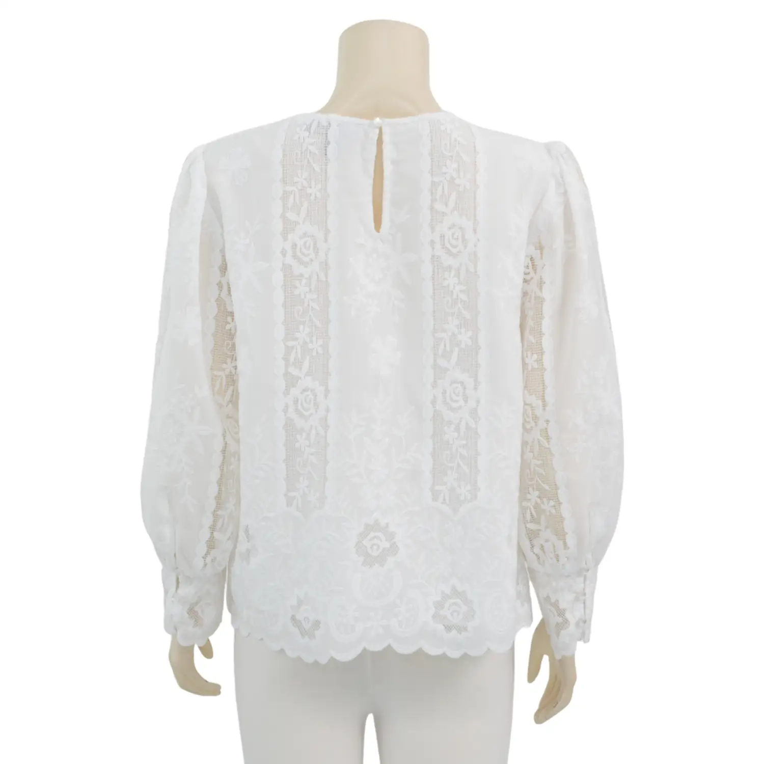 เบคกี้ รัสเซล เสื้อเบลาส์คอกลม แขนยาว ทรงแขนพอง ผ้าลูกไม้ปักลาย - Image 3