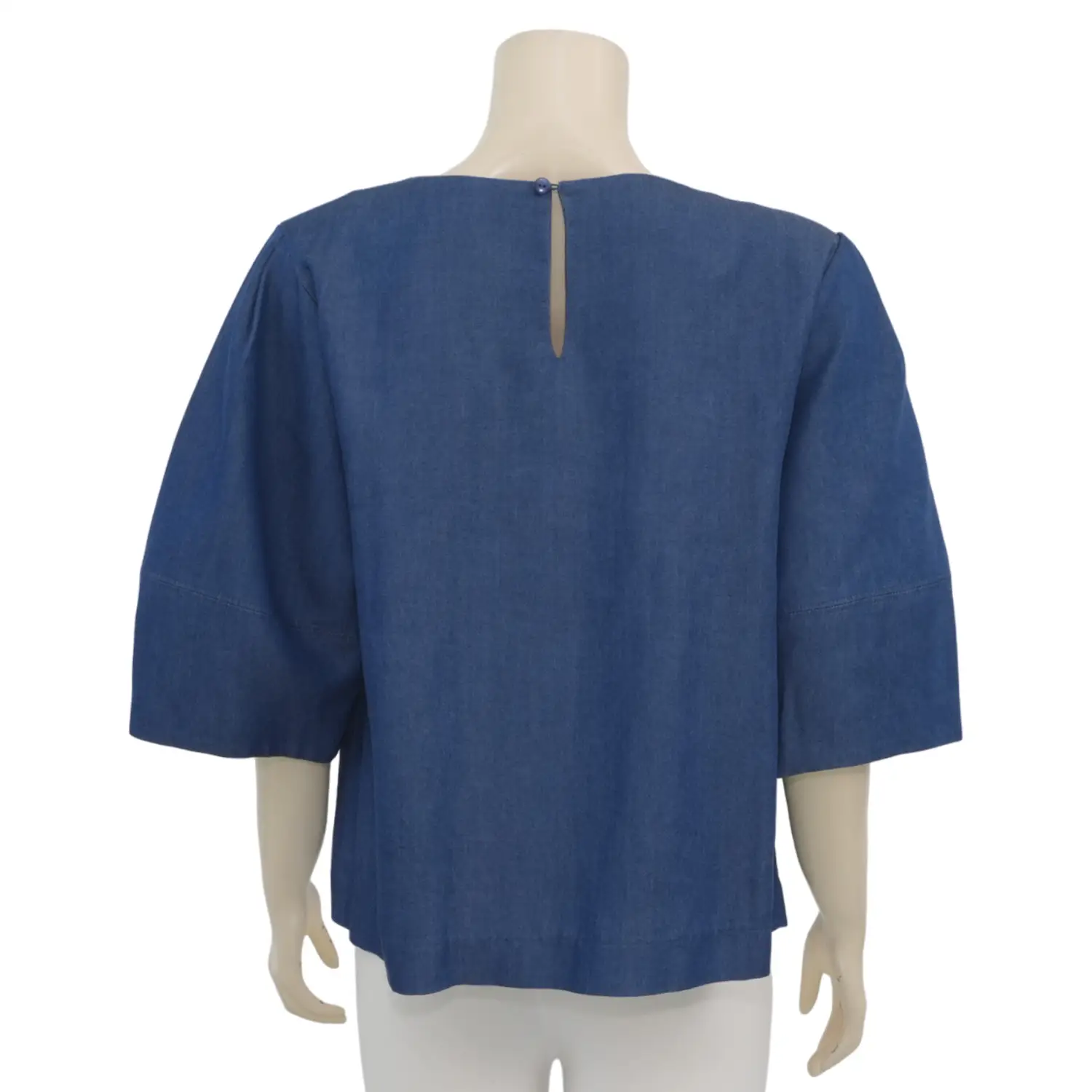 เบคกี้ รัสเซล เสื้อเบลาส์คอกลม แขนสั้น ทรงแขนพอง ผ้าเดนิม - Image 3