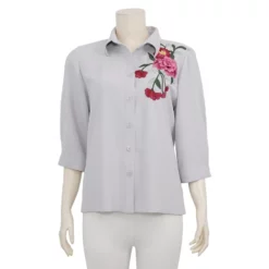 อะมิร่า เสื้อเชิ้ต แขน 4 ส่วน  สีพื้น ปักลายดอกไม้ - Image 2