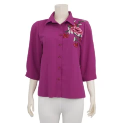 อะมิร่า เสื้อเชิ้ต แขน 4 ส่วน  สีพื้น ปักลายดอกไม้ - Image 3