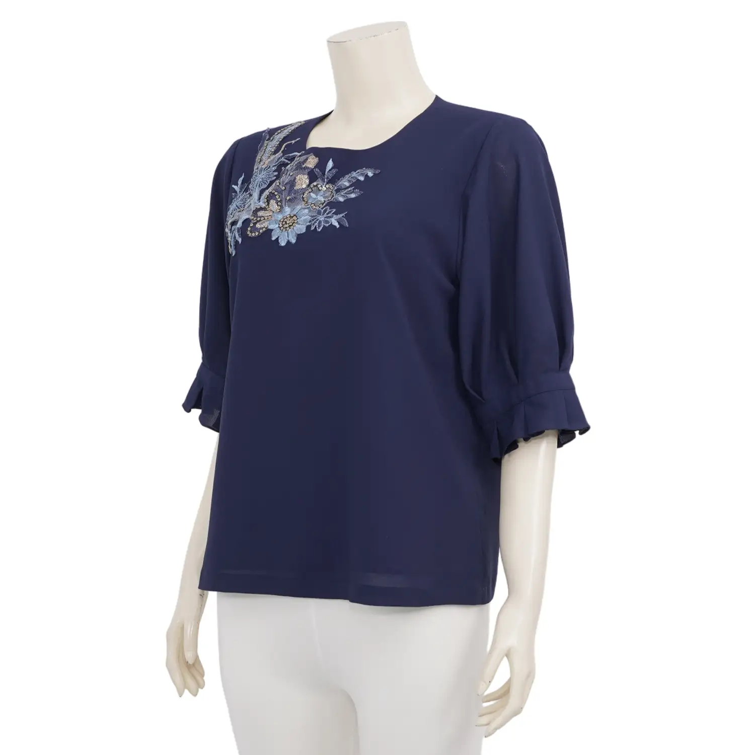 อะมิร่า เสื้อเบลาส์คอกลม แขน 3 ส่วน ผ้าชีฟอง - Image 4