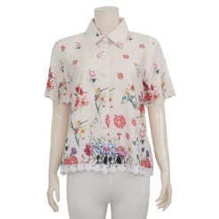 เดอะ มูเซียม คอลเลคชั่น เสื้อเชิ้ต แขนสั้น ชายเสื้อตกแต่งเทปลูกไม้ ผ้าพิมพ์ลายดอกไม้