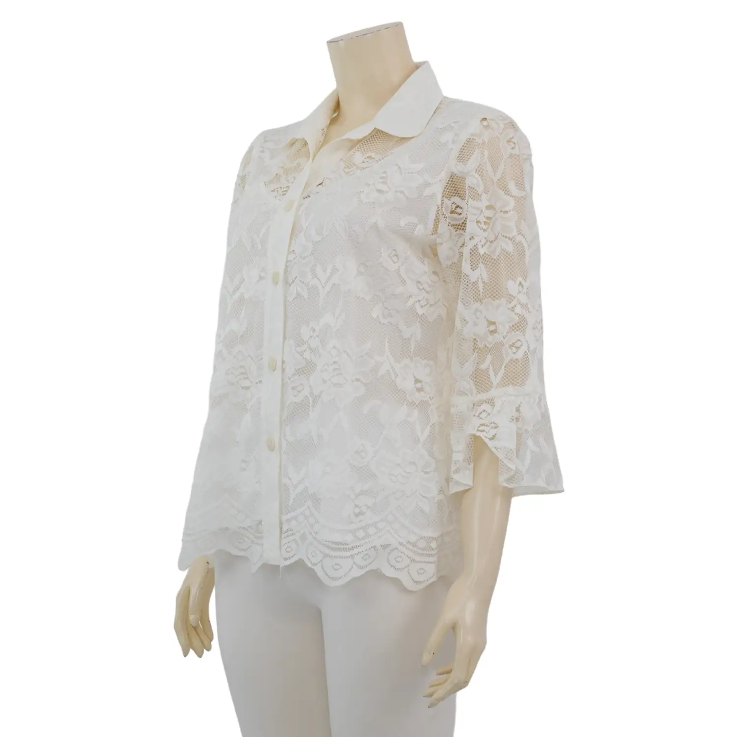 มิกิโกะ เสื้อเชิ้ต แขน 3 ส่วน ผ้าลูกไม้สีขาว - Image 2
