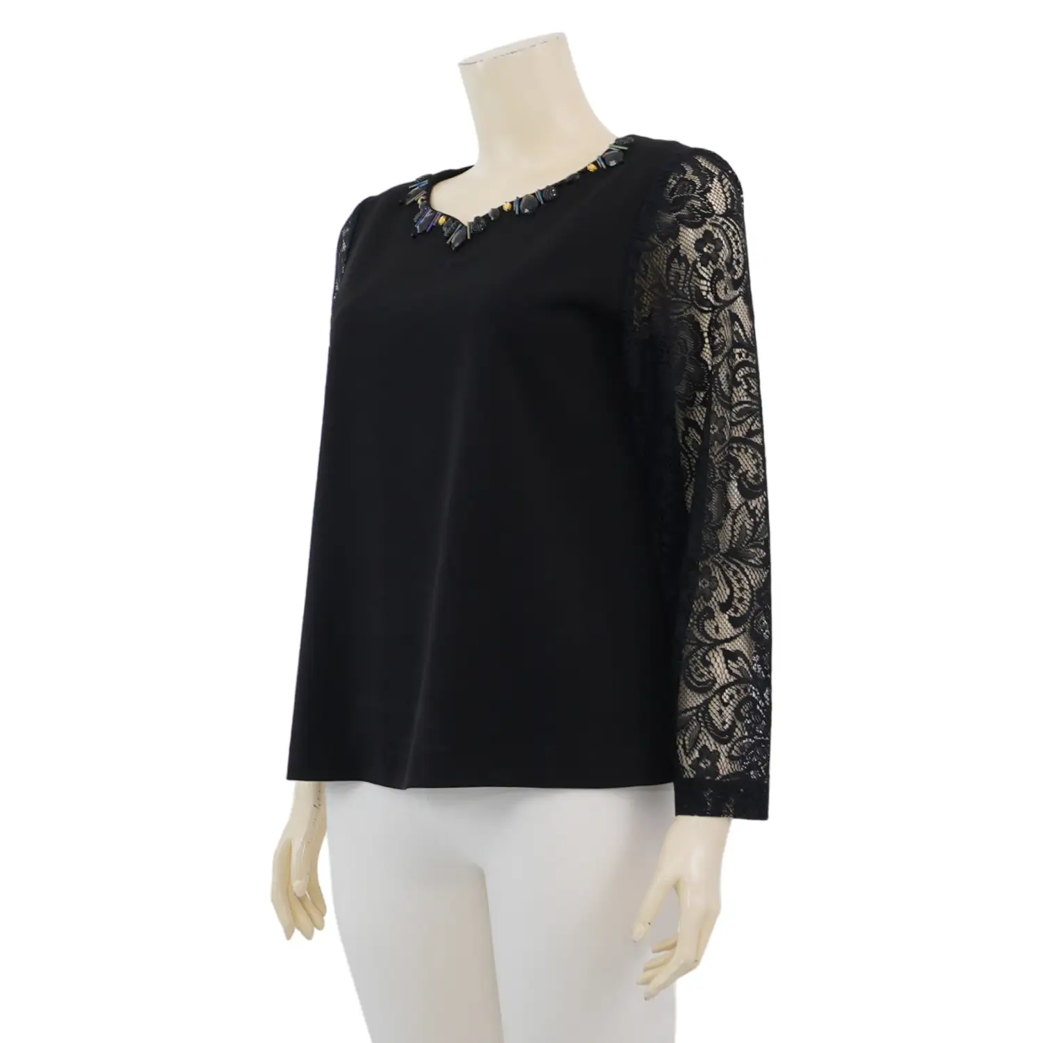 มิกิโกะ เสื้อเบลาส์คอวี แขนยาว ผ้าสูทติ้งสแปนเด็กซ์ - Image 2
