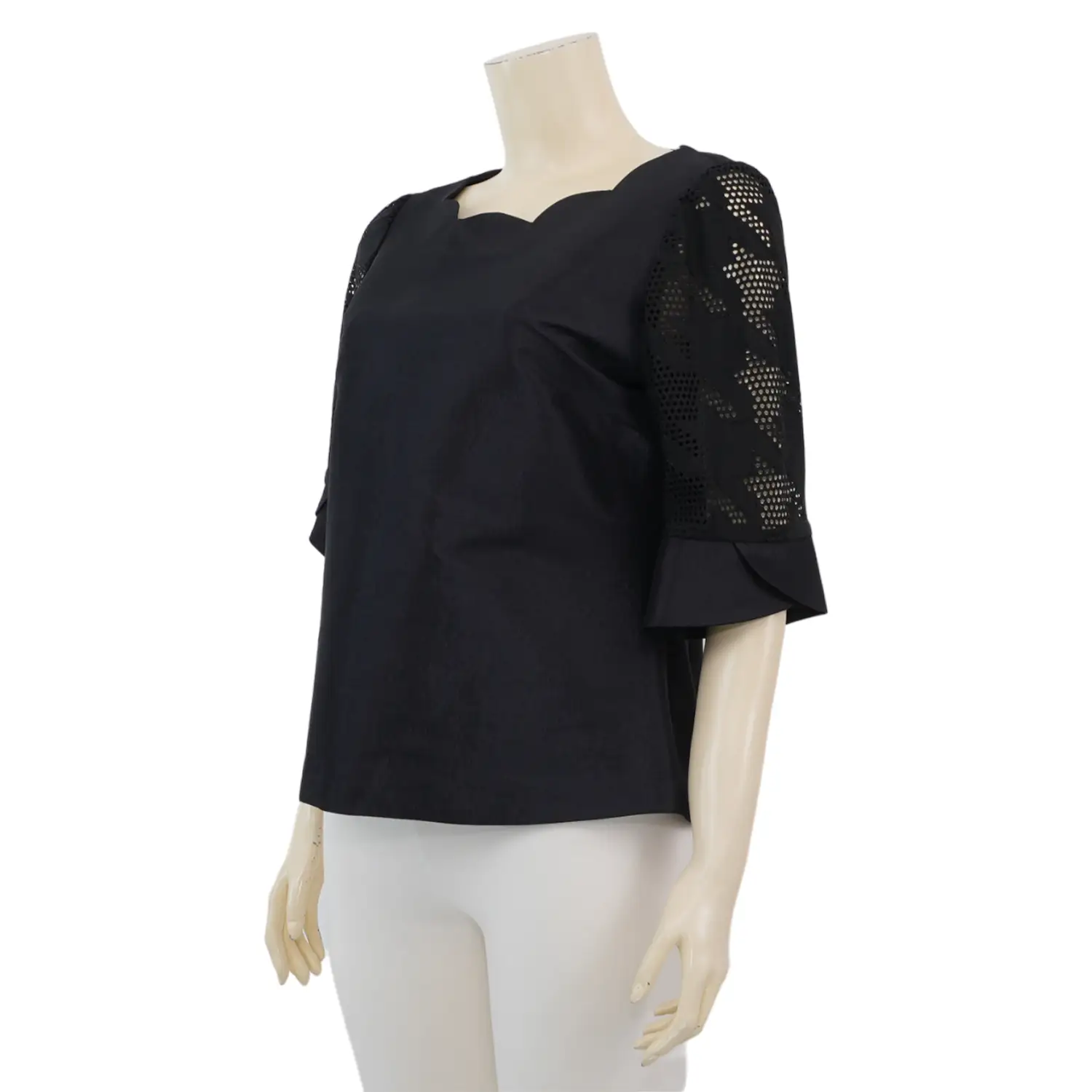 มิกิโกะ เสื้อเบลาส์คอกลม แขนสั้น ผ้าโคโม่ซิลค์ - Image 2