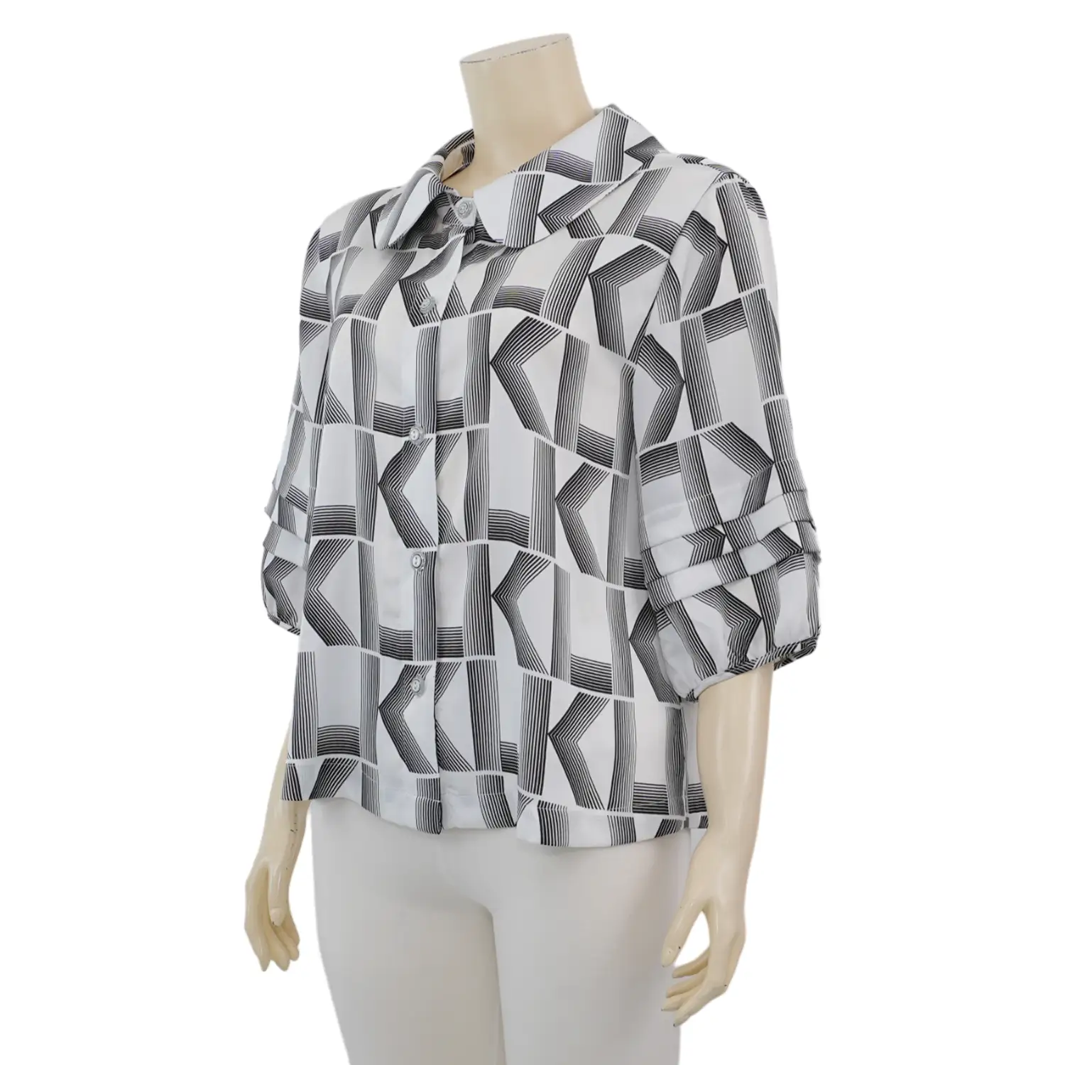 มิกิโกะ เสื้อคอบัว แขน 3 ส่วน ผ้าพีชสกินพิมพ์ลาย - Image 2
