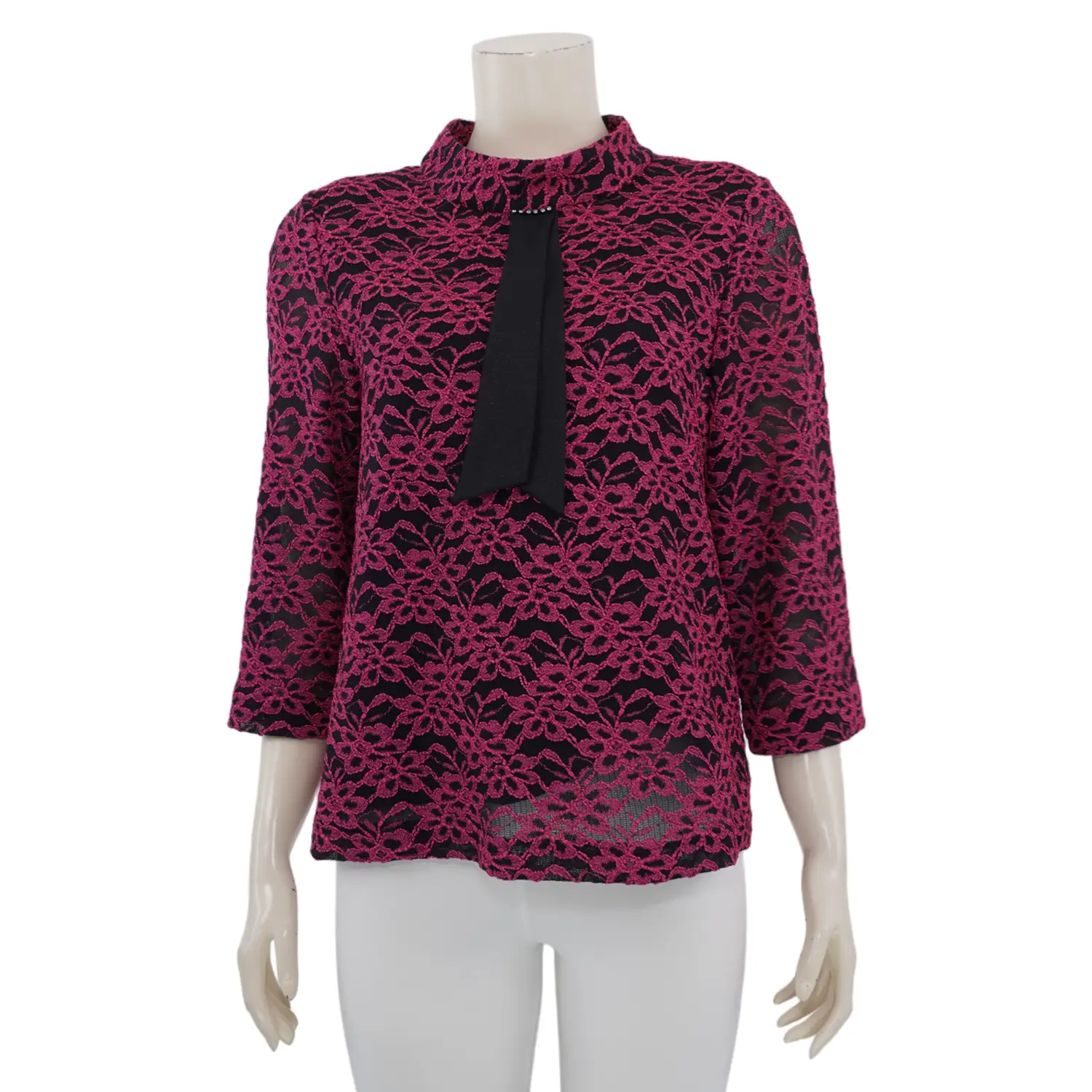 อาลิย่า เสื้อเบลาส์คอกลมแต่งโบ แขน 3 ส่วน ผ้าลูกไม้ราเชล - Image 2