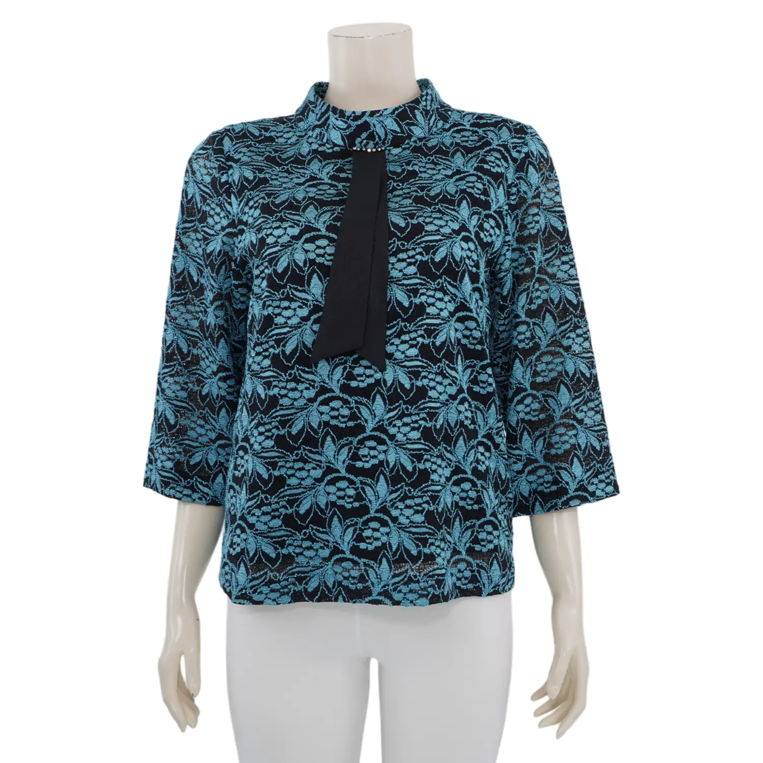 อาลิย่า เสื้อเบลาส์คอกลมแต่งโบ แขน 3 ส่วน ผ้าลูกไม้ราเชล - Image 5