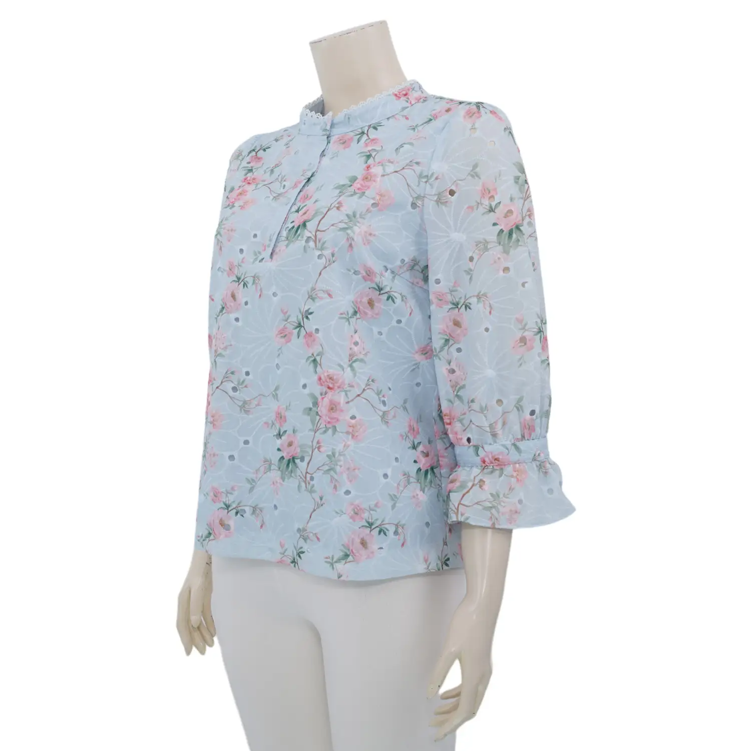 มินนะ เสื้อเบลาส์คอกลม แขนพองยาว 5 ส่วน พิมพ์ลายดอกไม้ - Image 2