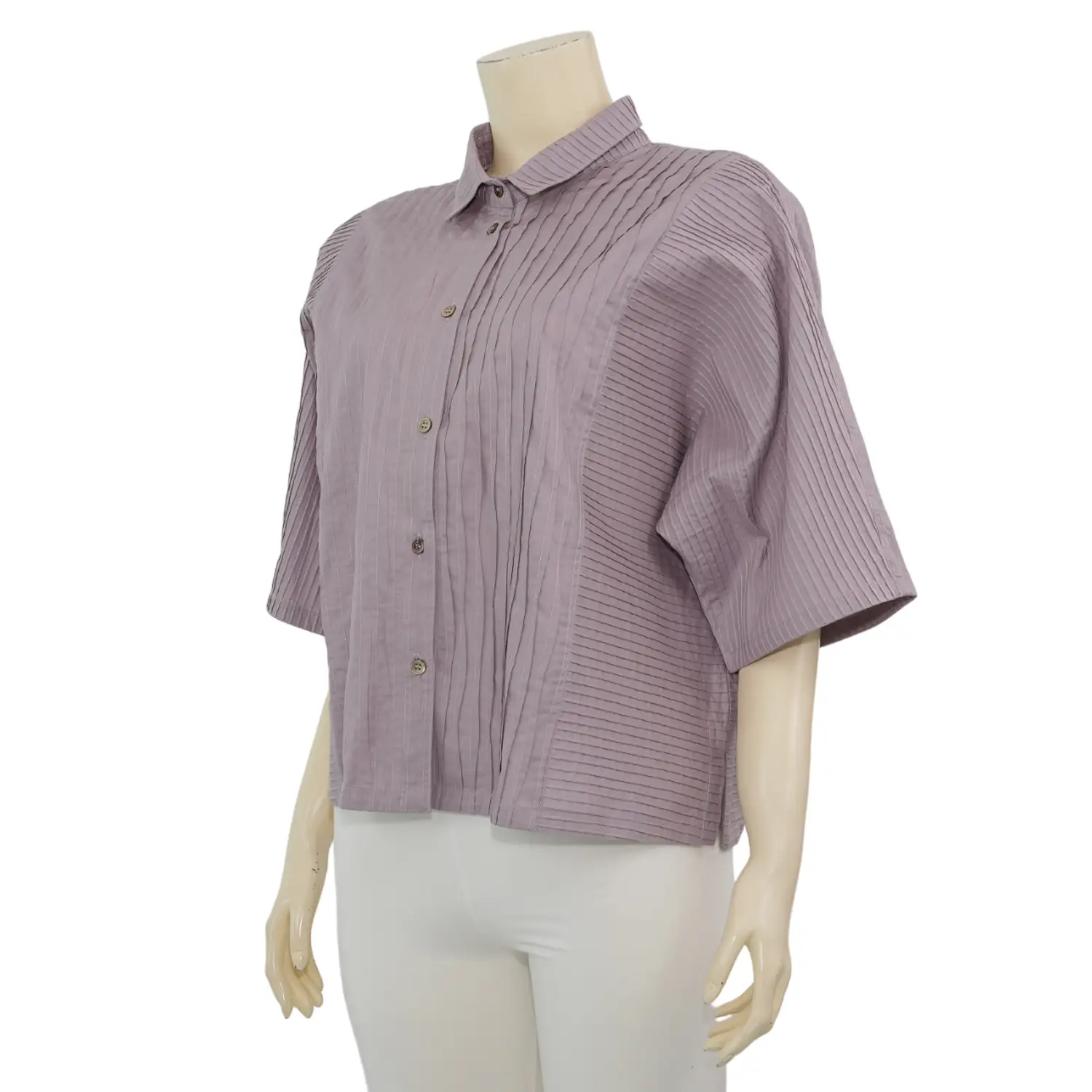 แอลลี่ เสื้อเชิ้ต แขนสั้น ทรงแขนค้างคาว ตัดต่อสลับเกล็ด - Image 2
