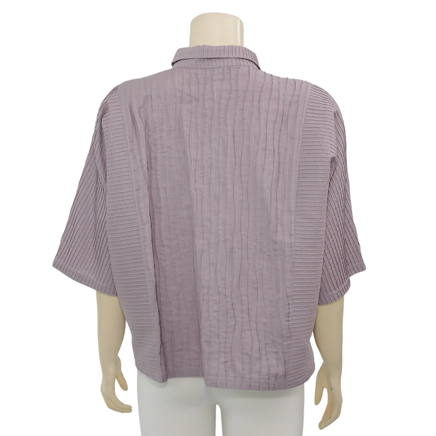 แอลลี่ เสื้อเชิ้ต แขนสั้น ทรงแขนค้างคาว ตัดต่อสลับเกล็ด - Image 3