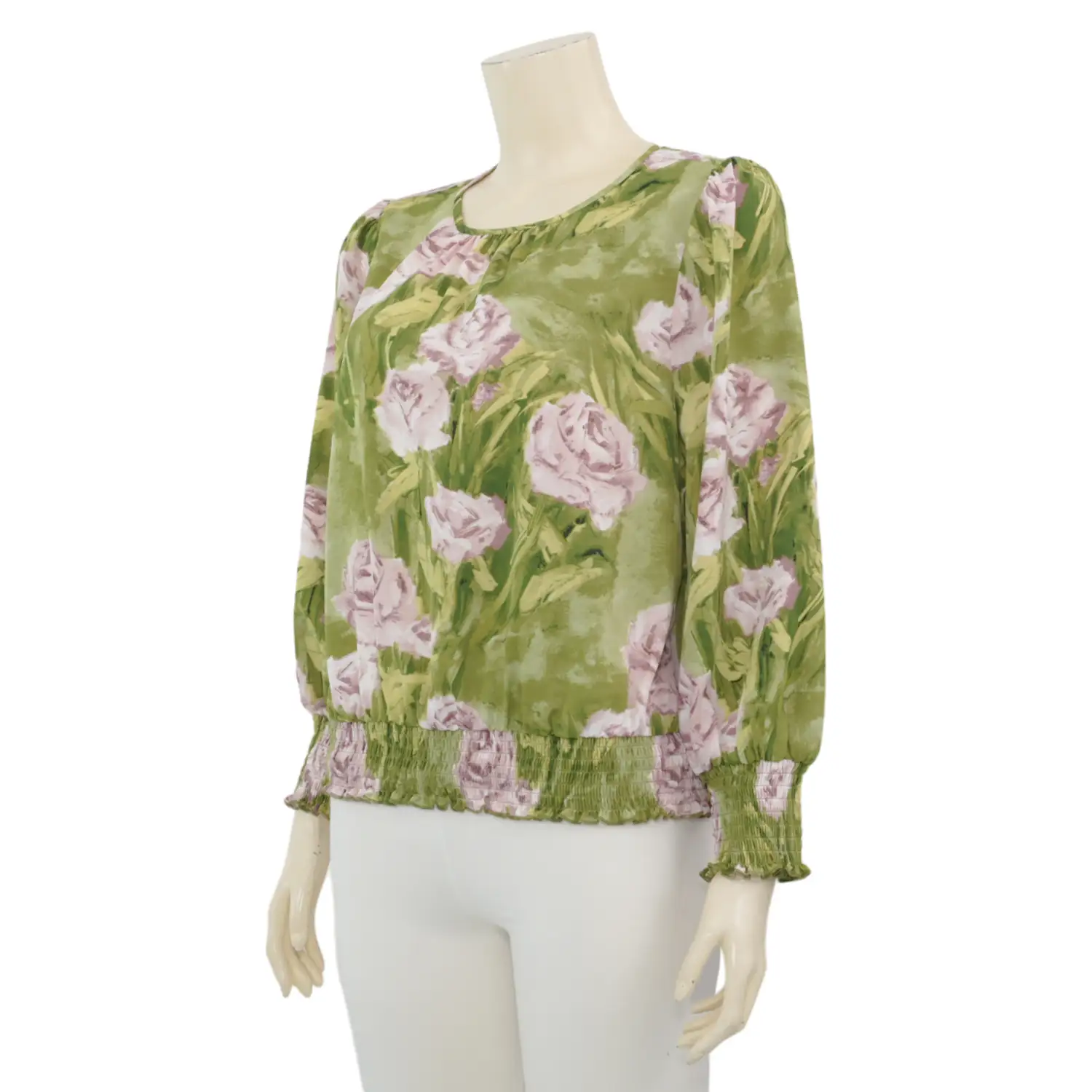 เบคกี้ รัสเซล เสื้อเบลาส์คอกลม แขนพองยาว 5 ส่วน ลายดอกไม้สไตล์ภาพวาด - Image 2