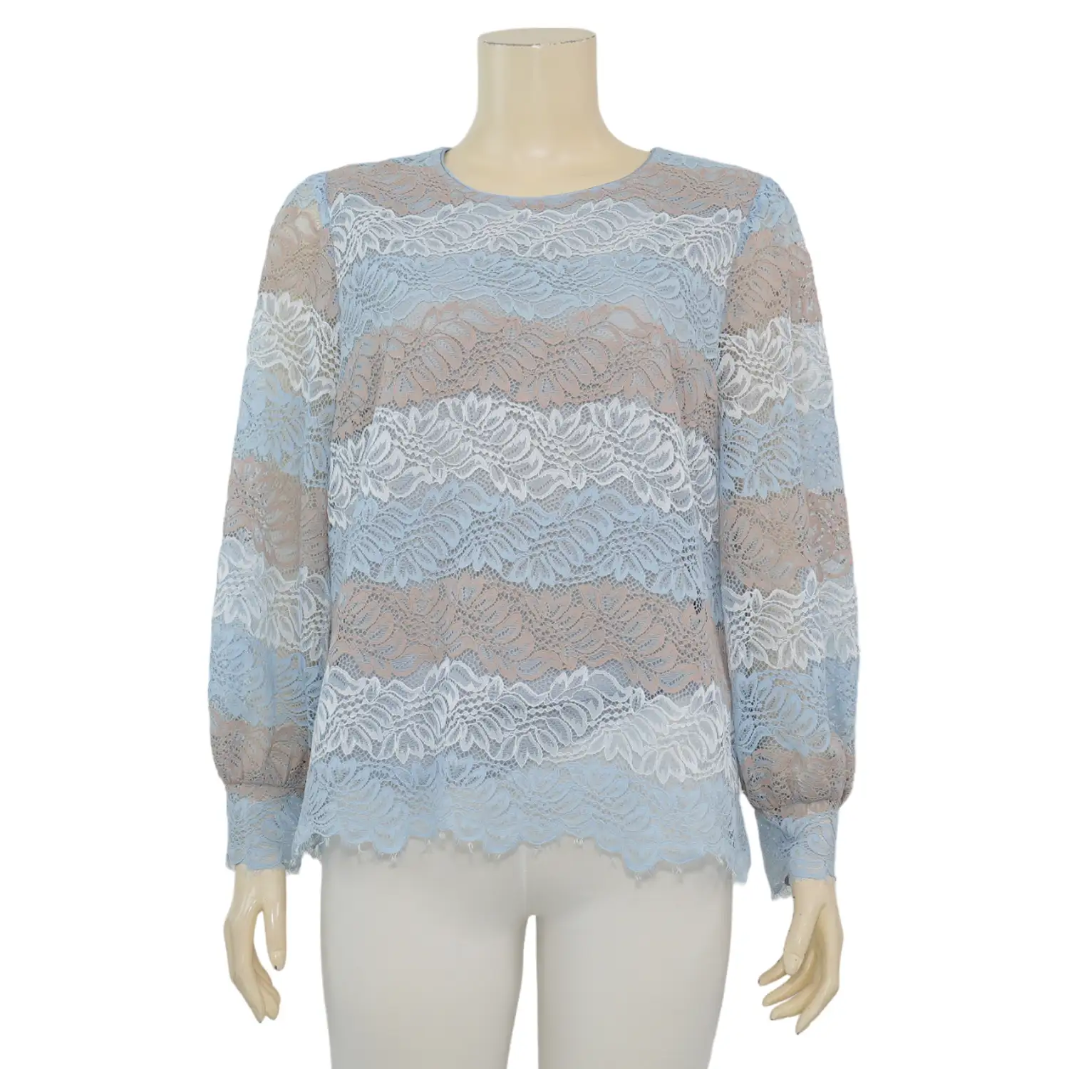 เบคกี้ รัสเซล เสื้อเบลาส์คอกลม แขนพองยาว 5 ส่วน ผ้าลูกไม้ทอลาย - Image 2