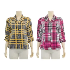 มิกิโกะ เสื้อเชิ้ต แขน 4 ส่วน ผ้าวินเทจลายตาราง