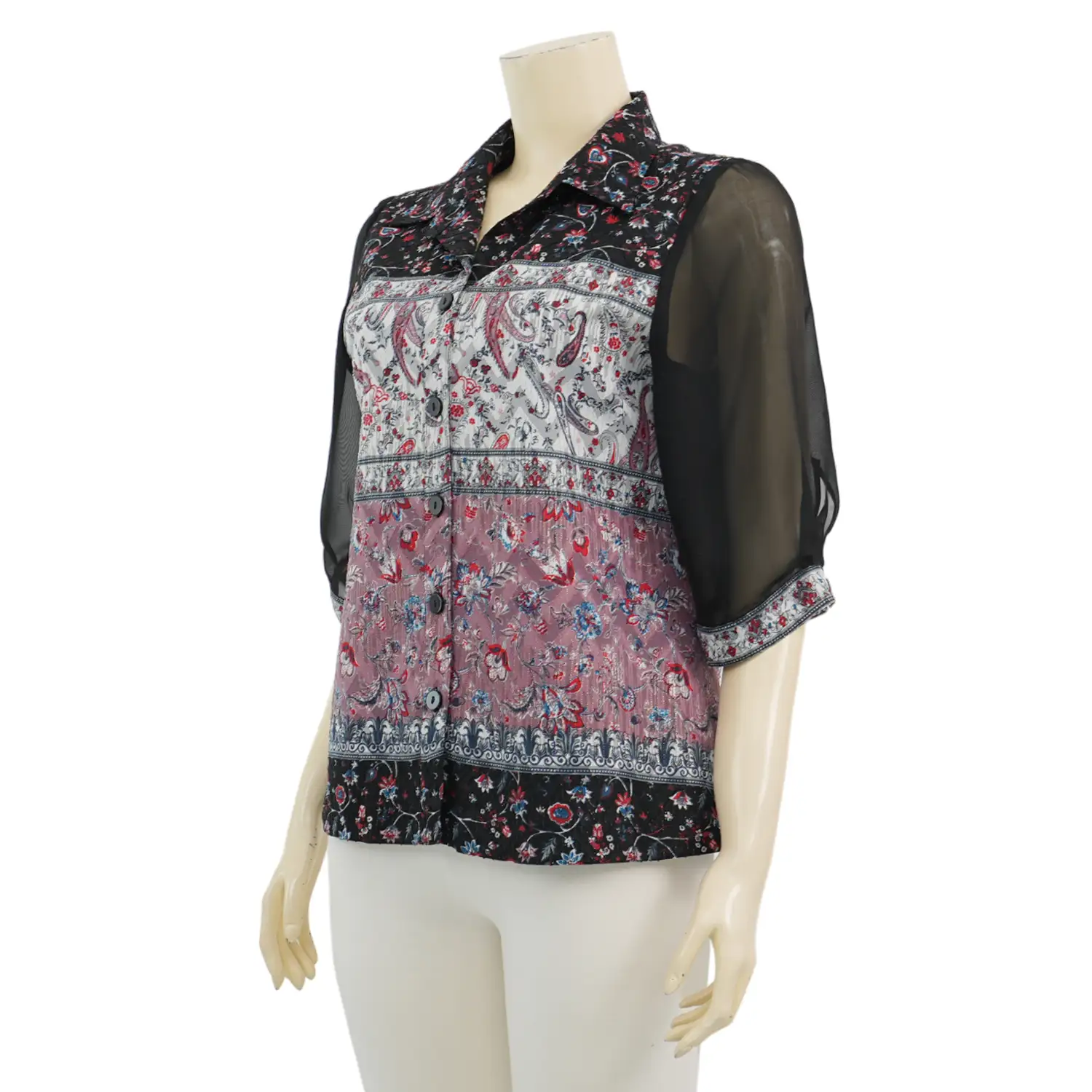 มิกิโกะ เสื้อเชิ้ต แขน 3 ส่วน ผ้าเมทัลลิกเบิร์นเอ้าท์ - Image 2