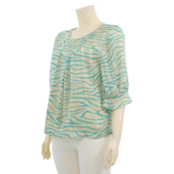 มิกิโกะ เสื้อเบลาส์คอกลมแต่งมุุก แขน 3 ส่วน ปลายแขนระบาย - Image 2