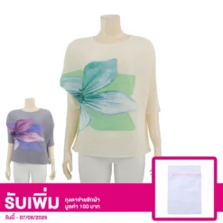 ลลินา เสื้อคอปาด แขน 4 ส่วน ผ้าพลีทลายดอกไม้