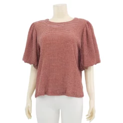 ชมพู เสื้อเบลาส์คอกลม แขนบอลลูน ผ้าแฟนซี - Image 2