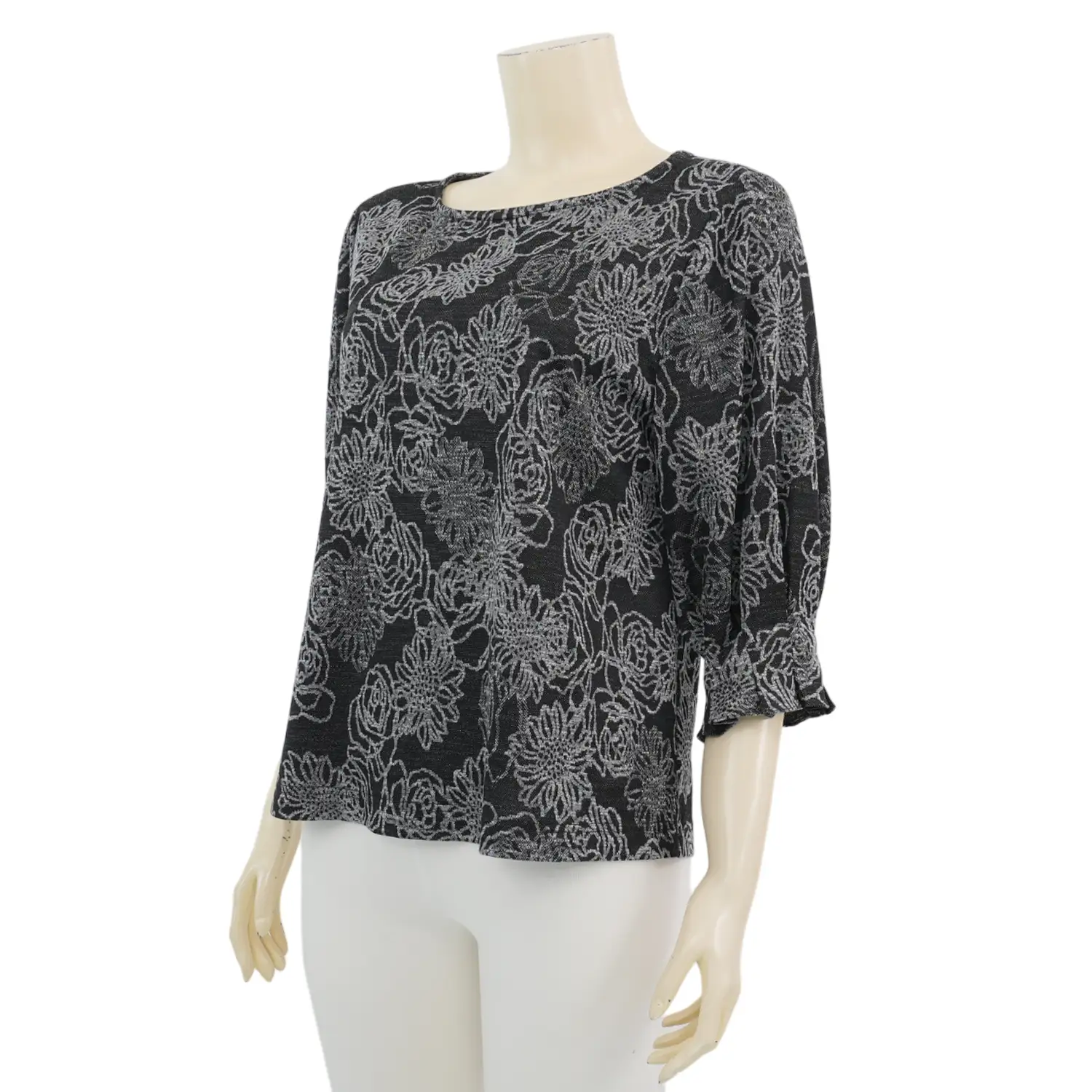 ชมพู เสื้อเบลาส์คอปาด แขน 3 ส่วน ผ้ายืดแฟนซี ลายดอกไม้ - Image 2
