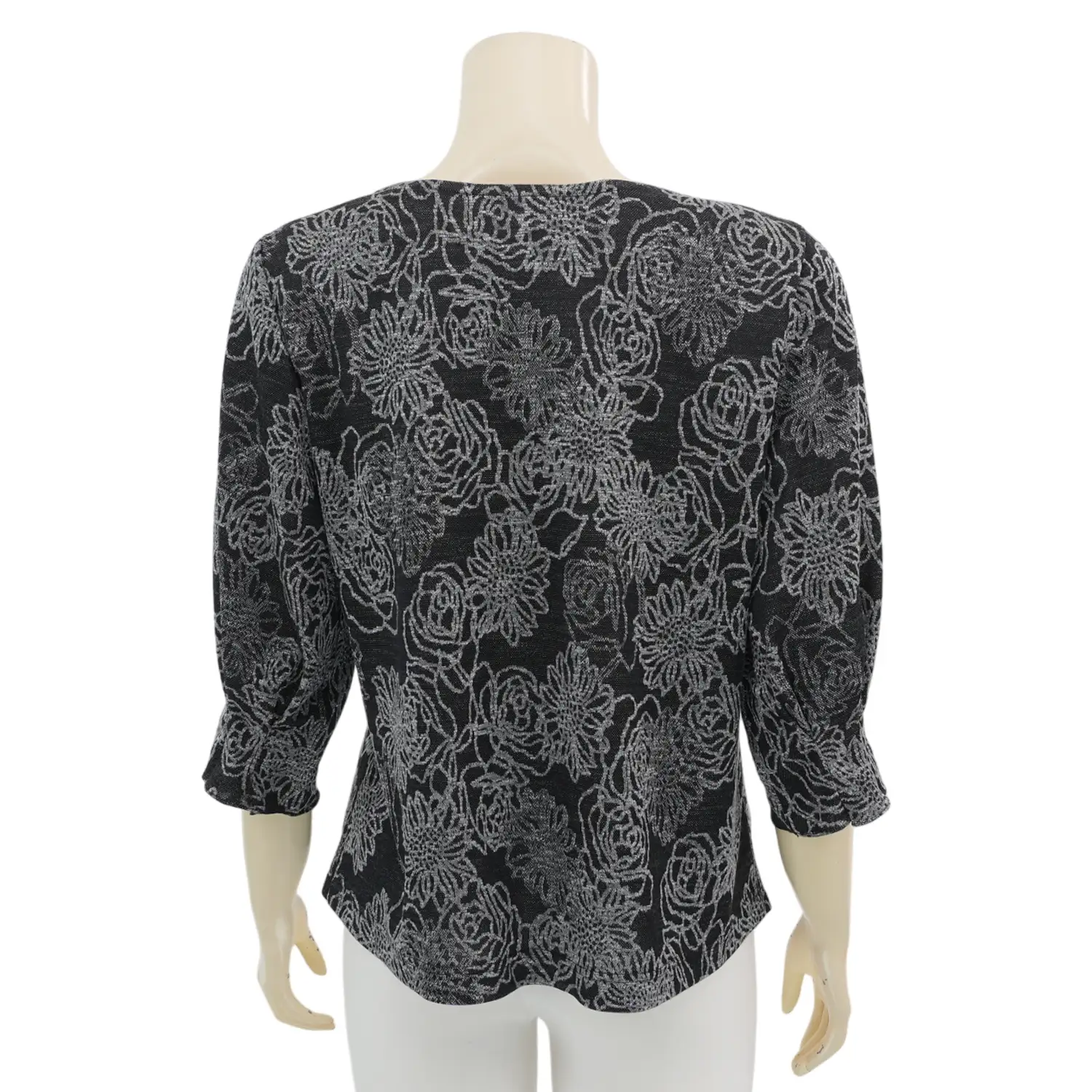ชมพู เสื้อเบลาส์คอปาด แขน 3 ส่วน ผ้ายืดแฟนซี ลายดอกไม้ - Image 3
