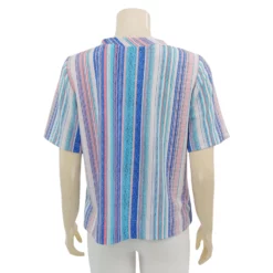 ชมพู เสื้อเบลาส์คอกลม แขนสั้น ผ้าคูชั่นปริ้นท์ - Image 3