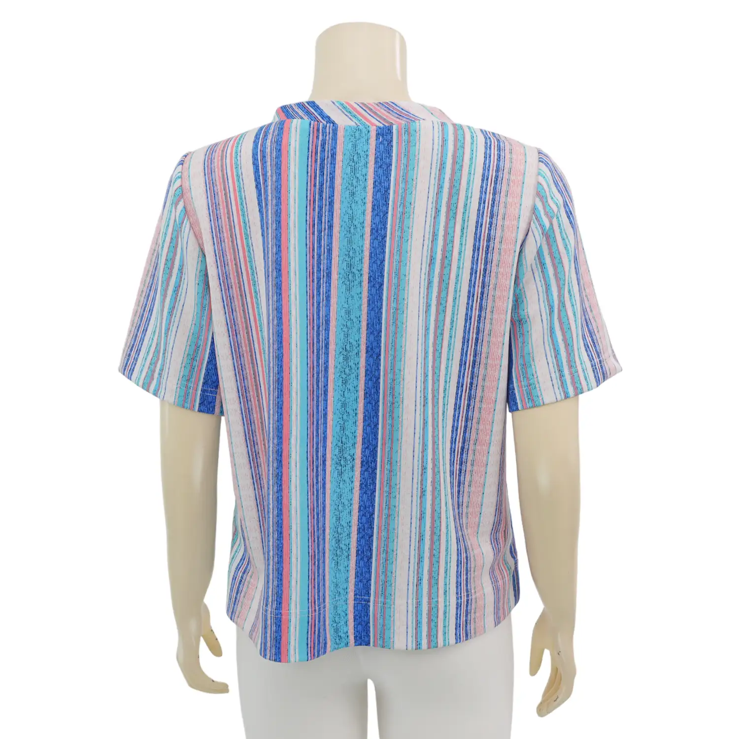 ชมพู เสื้อเบลาส์คอกลม แขนสั้น ผ้าคูชั่นปริ้นท์ - Image 3