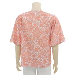 ชมพู เสื้อเบลาส์คอวี แขนบอลลูน ผ้าคูชั่นปริ้นท์ - Image 3