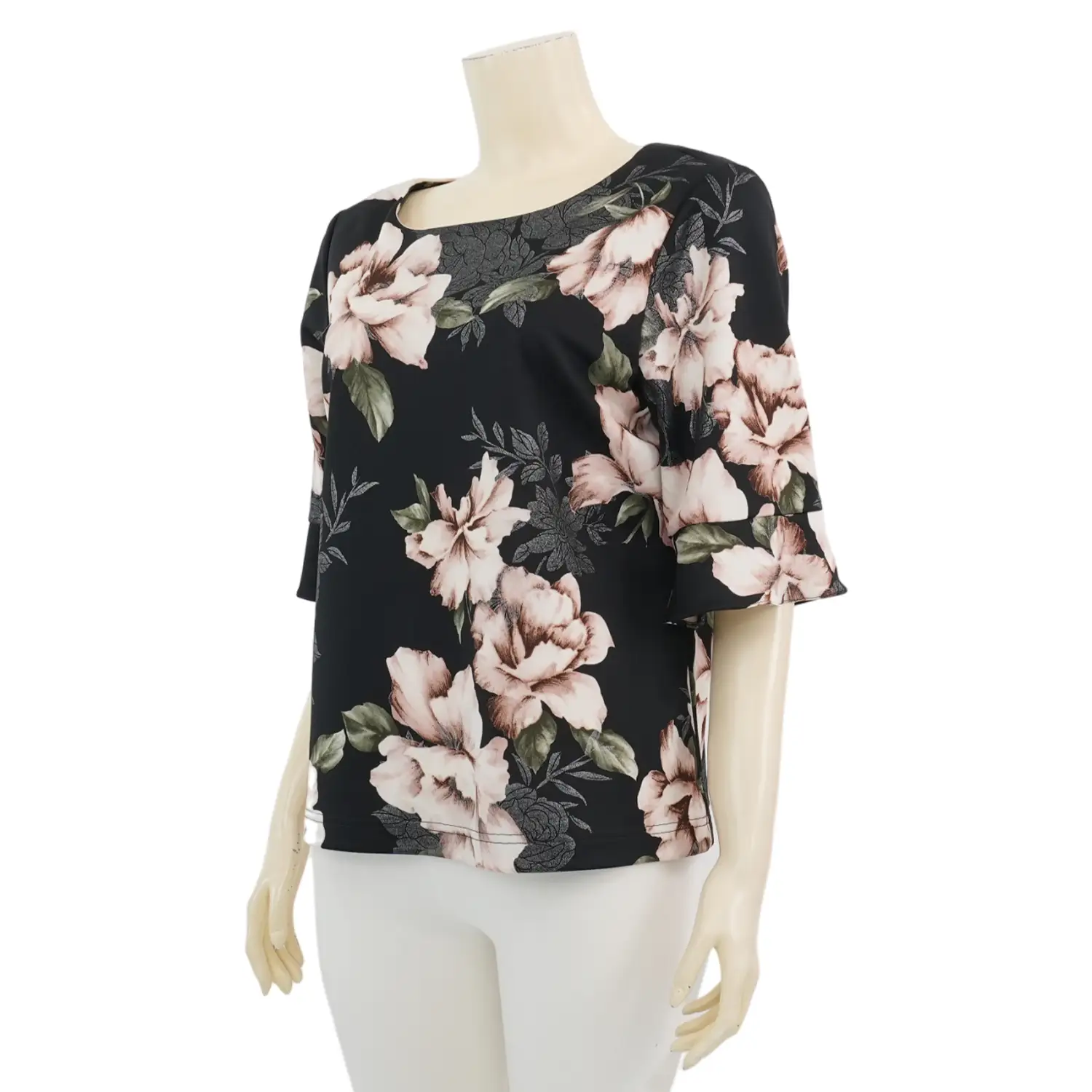 ชมพู เสื้อเบลาส์คอปาด แขนสั้นทรงกระบอก ผ้าคูชั่นเมทัลลิค - Image 2