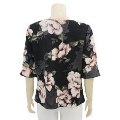 ชมพู เสื้อเบลาส์คอปาด แขนสั้นทรงกระบอก ผ้าคูชั่นเมทัลลิค - Image 3