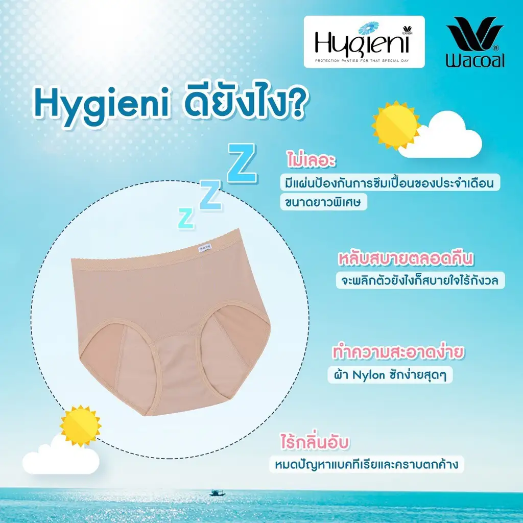 Wacoal Hygieni Night Half Panty วาโก้ กางเกงในอนามัย รูปแบบครึ่งตัว 1 Pack 5 pcs รุ่น WU5F01 - Image 2