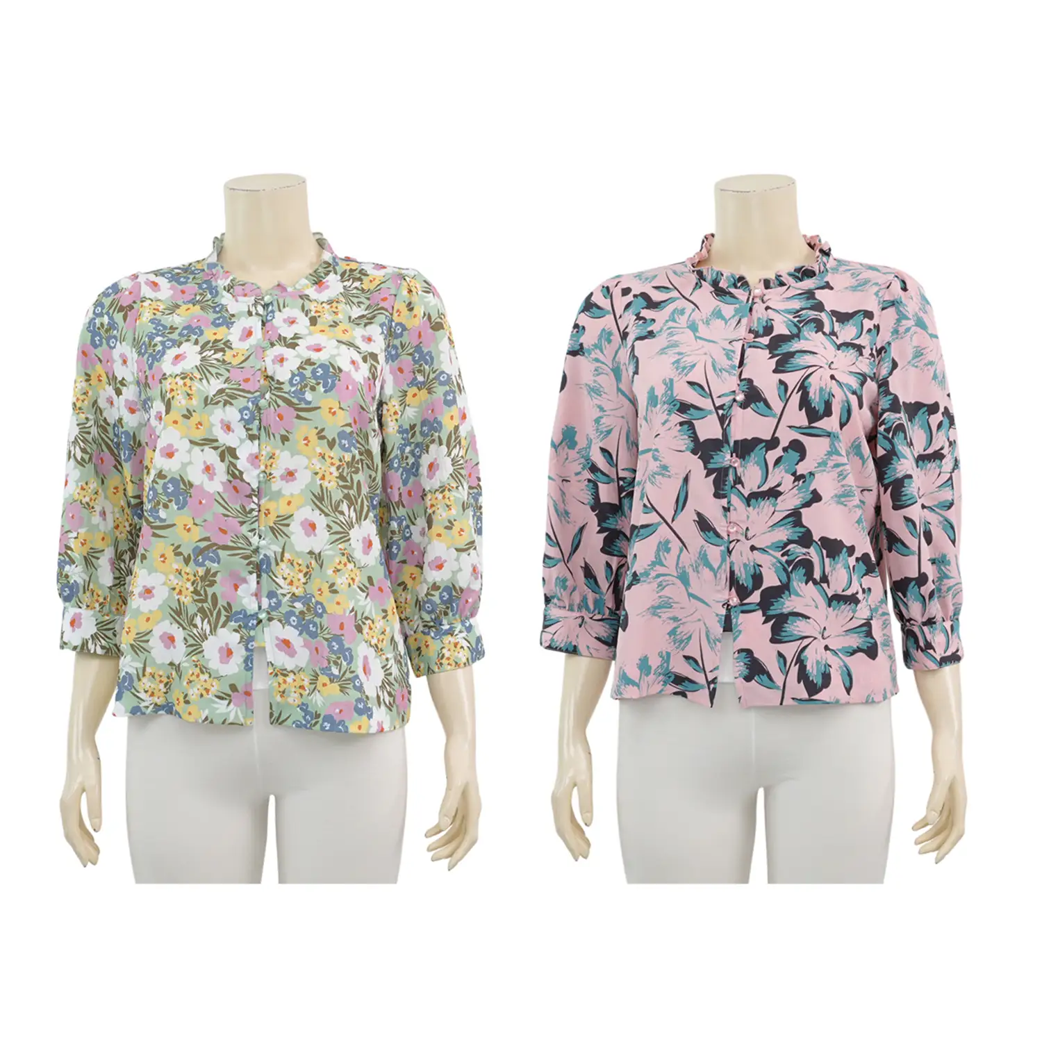 มินนะ เซตเสื้อเบลาส์คอตั้ง แขนพองยาว 5 ส่วน พิมพ์ลายดอกไม้ รวม 2 ตัว