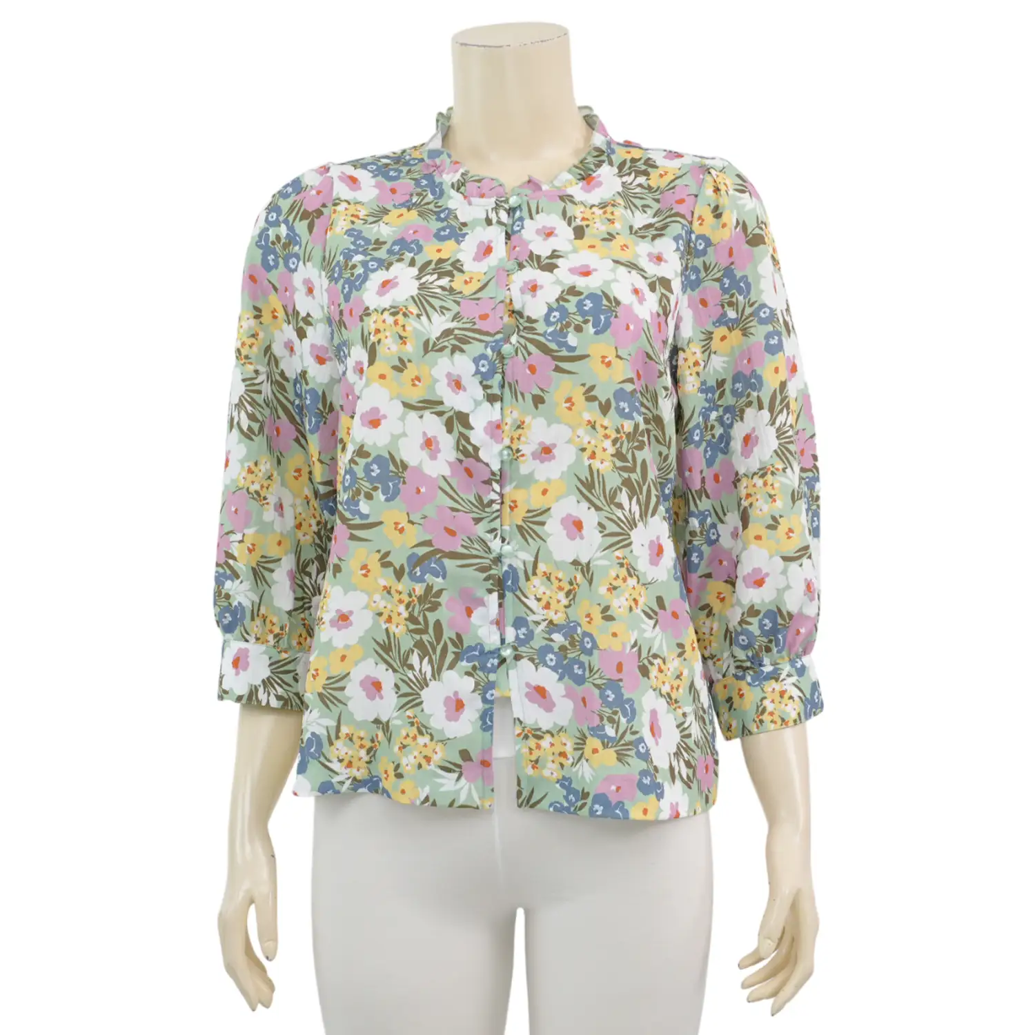 มินนะ เซตเสื้อเบลาส์คอตั้ง แขนพองยาว 5 ส่วน พิมพ์ลายดอกไม้ รวม 2 ตัว - Image 2