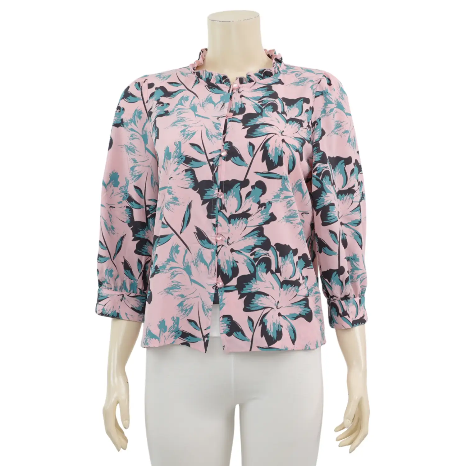 มินนะ เซตเสื้อเบลาส์คอตั้ง แขนพองยาว 5 ส่วน พิมพ์ลายดอกไม้ รวม 2 ตัว - Image 3