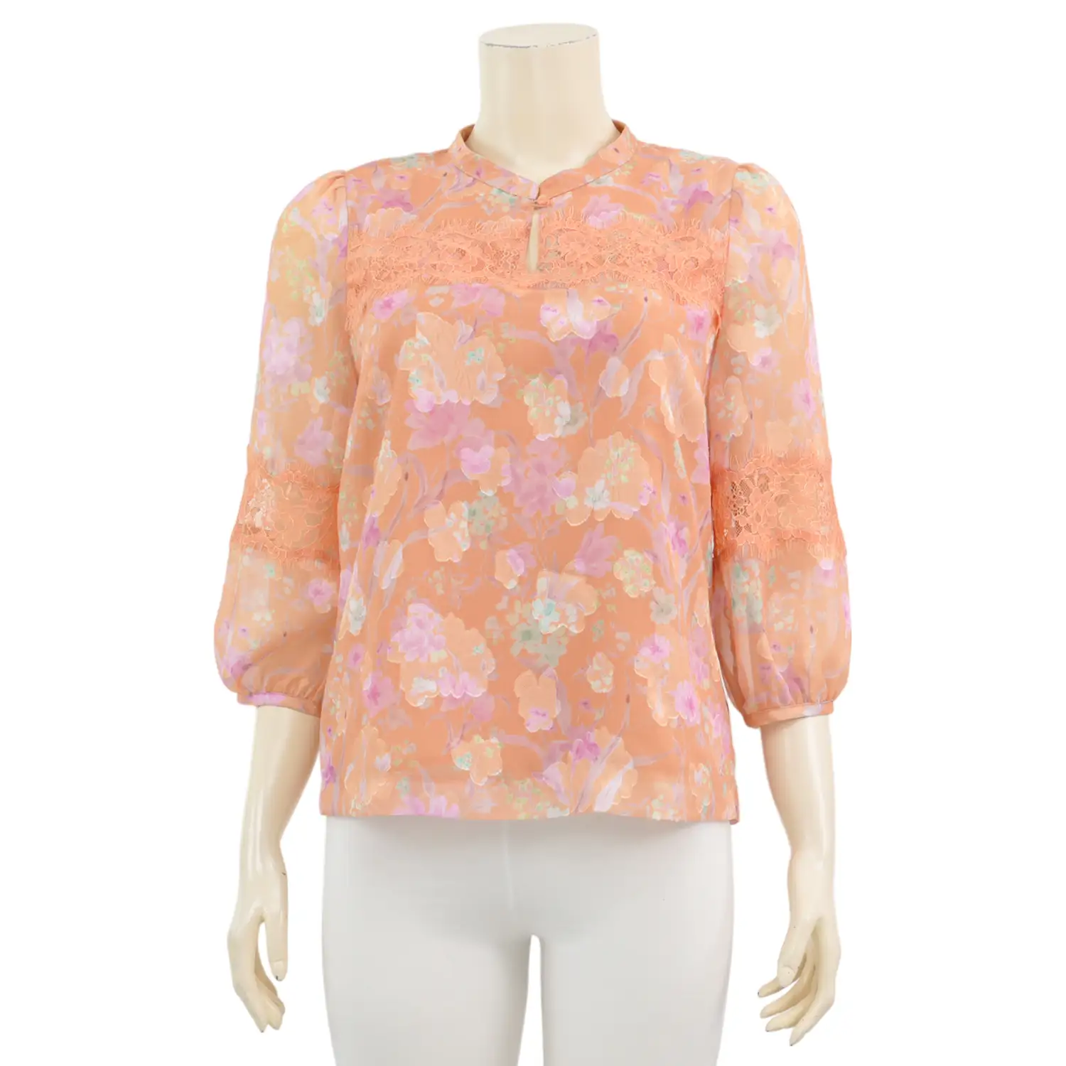 มินนะ เสื้อเบลาส์คอตั้ง แขนพองยาว 5 ส่วน ผ้าชีฟอง BURONUT
