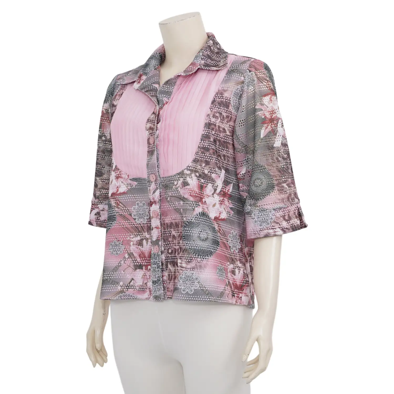 อะมิร่า เสื้อเชิ้ต แขน 3 ส่วน ผ้ายืดฟลอร่า - Image 2