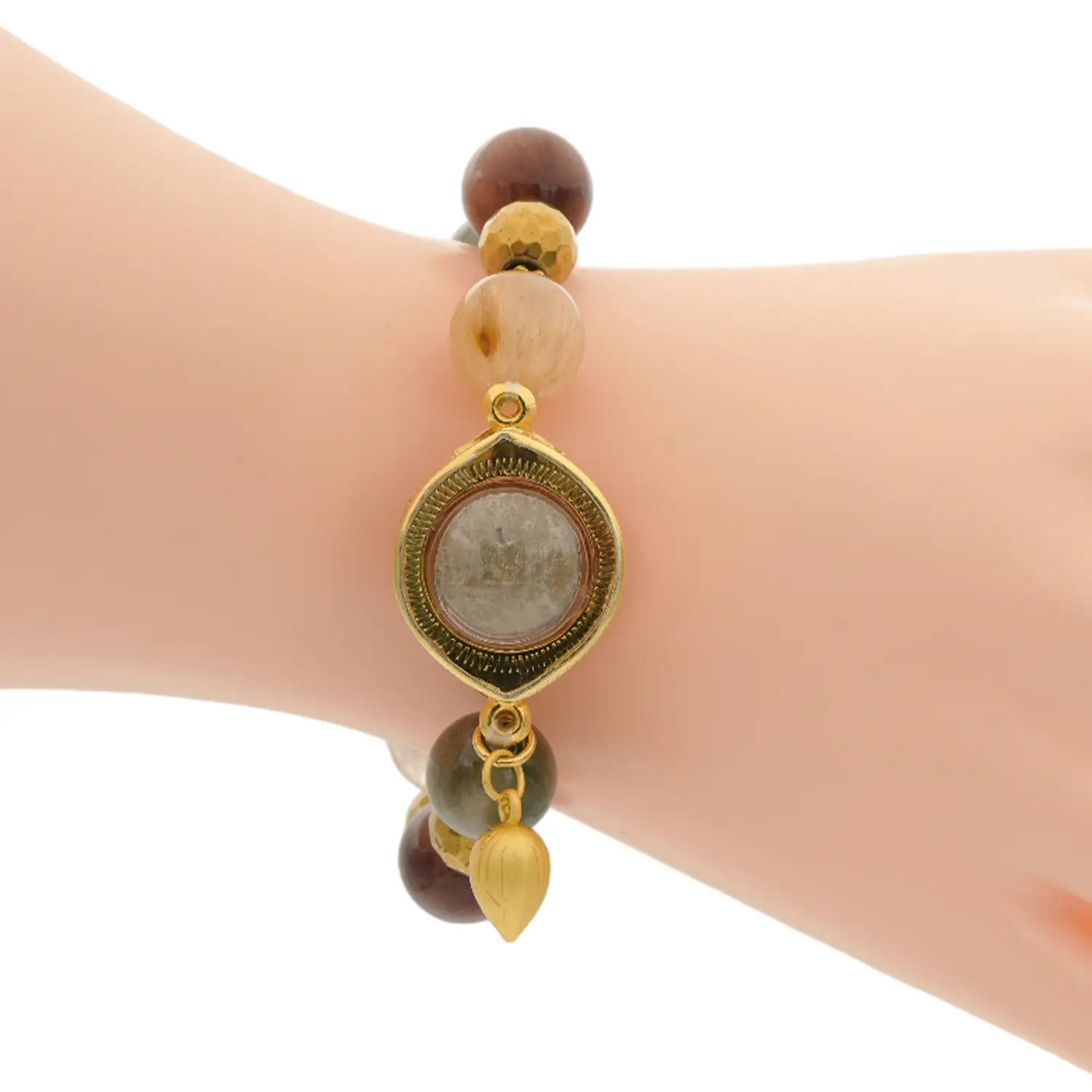 ลักษ์ มงคล สร้อยข้อมือประดับ จี้ลูกอมหลวงปู่โต๊ะ, ไหม 5 สีและฮีมาไทต์ - Image 2