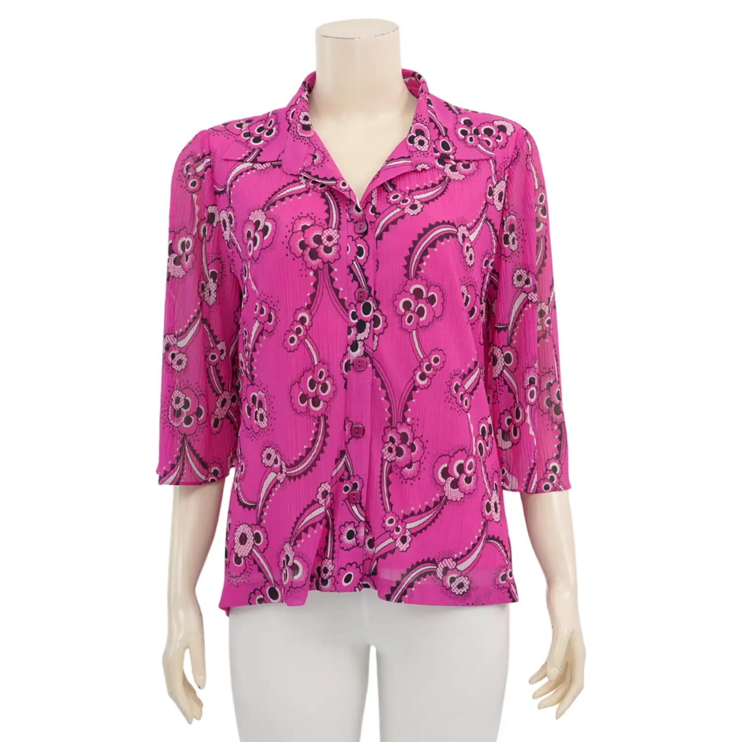 อะมิร่า เสื้อคอปก แขน 3 ส่วน ผ้าแฟนซีพลีทสีชมพู - Image 2