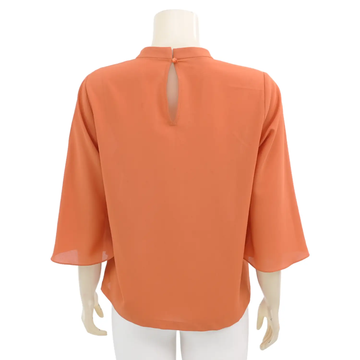 อะมิร่า เสื้อรเบลาส์คอตั้ง แขน 3 ส่วน ด้านหน้าแต่งระบาย ผ้าโดบี้สีส้ม - Image 3