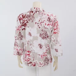มิกิโกะ เสื้อคอปก แขน 4 ส่วน ผ้ายืดแฟนซี ลายดอกไม้ - Image 3