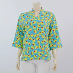 มิกิโกะ เสื้อเบลาส์คอปีน  แขน 3 ส่วน  ผ้าจันจีรา 