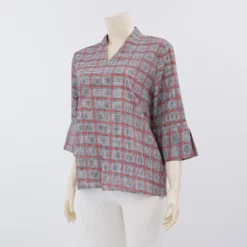 มิกิโกะ เสื้อเบลาส์คอปีน  แขน 3 ส่วน  ผ้าคอตตอน - Image 2