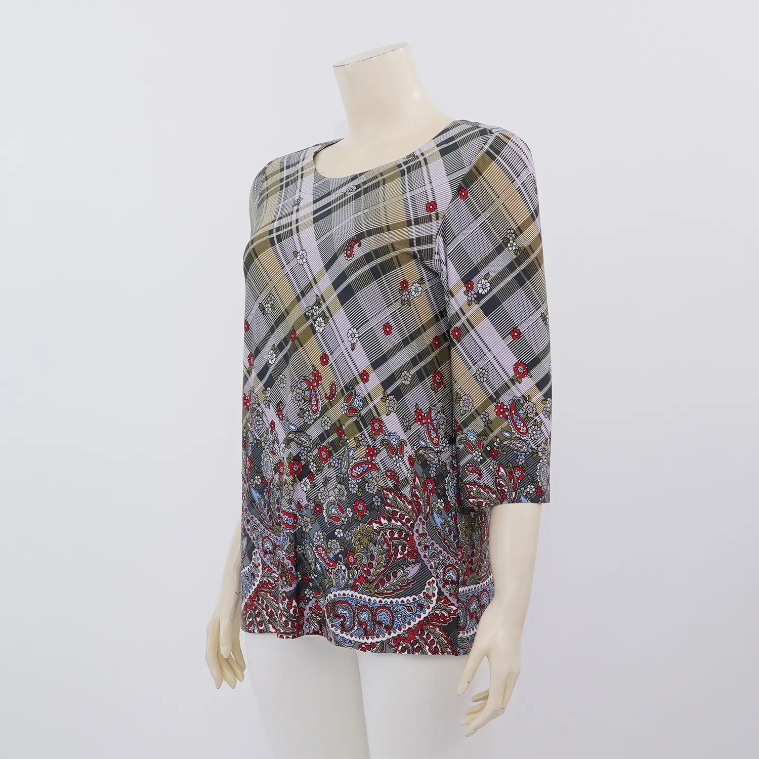 มิกิโกะ เสื้อเบลาส์คอกลม แขน 3 ส่วน ผ้ายืดแฟนซี - Image 2