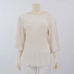 มิกิโกะ เสื้อเบลาส์คอปาด  แขนกระบอกยาว 3 ส่วน  ผ้าพลีทแฟนซี