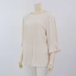 มิกิโกะ เสื้อเบลาส์คอปาด แขนกระบอกยาว 3 ส่วน ผ้าพลีทแฟนซี - Image 2