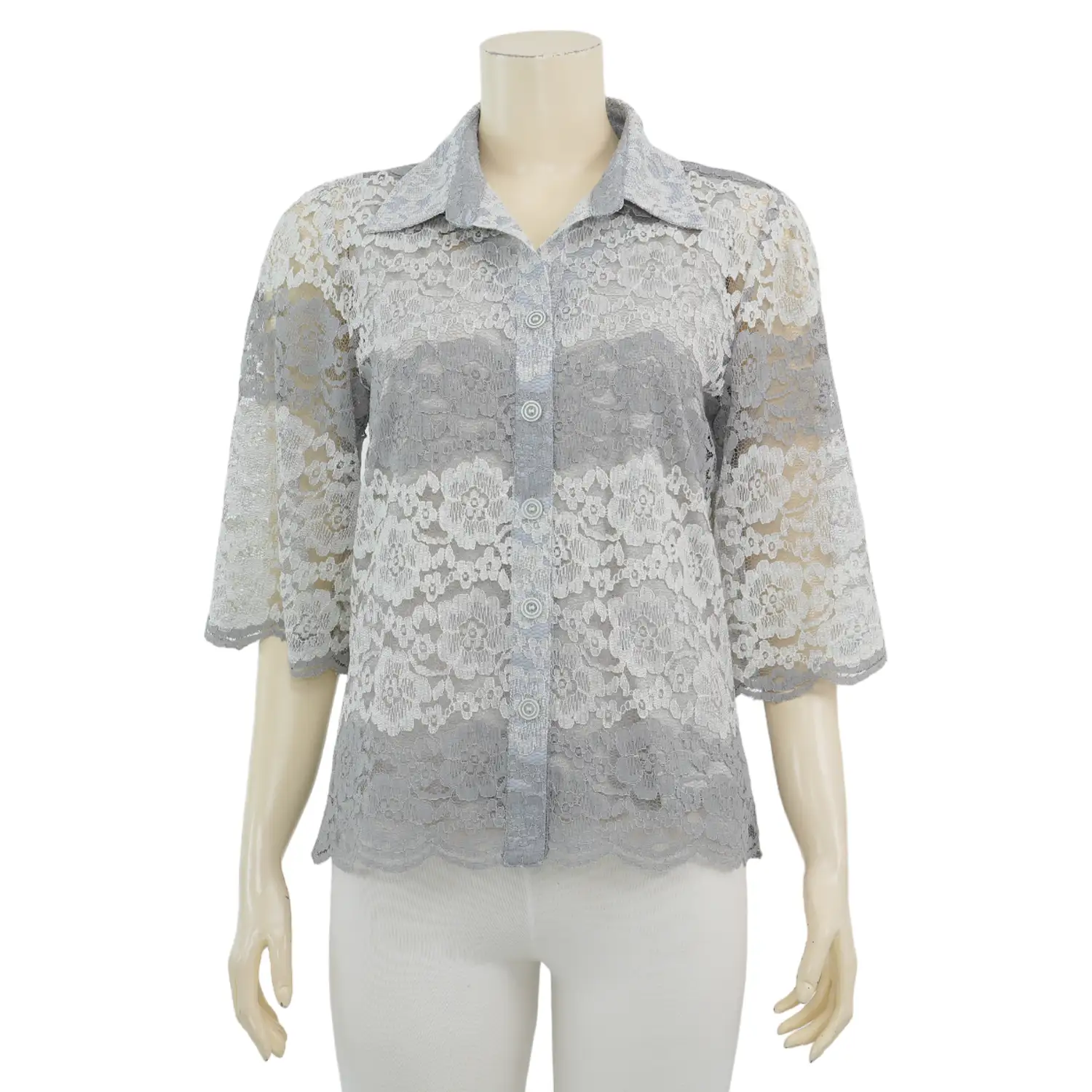 อาลิย่า เสื้อเชิ้ต แขน 3 ส่วน ผ้าลูกไม้แฟนซี พร้อมเสื้อตัวในคละสี - Image 2
