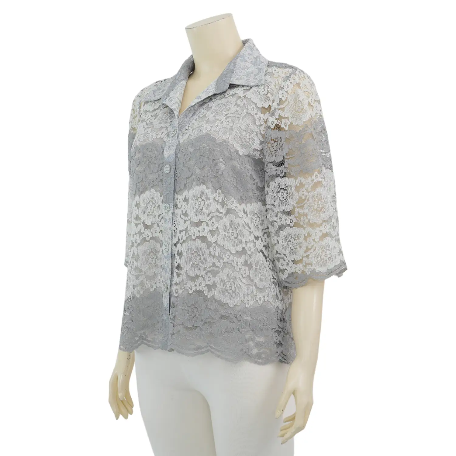 อาลิย่า เสื้อเชิ้ต แขน 3 ส่วน ผ้าลูกไม้แฟนซี พร้อมเสื้อตัวในคละสี - Image 3