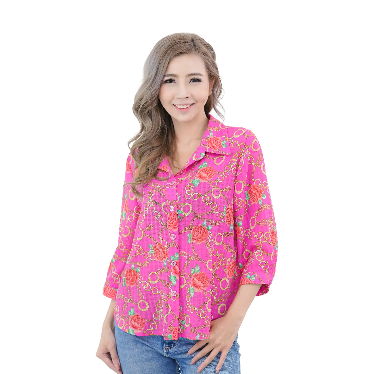 มิกิโกะ เสื้อเชิ้ต แขน 3 ส่วน ผ้าพีชสกินไอยู