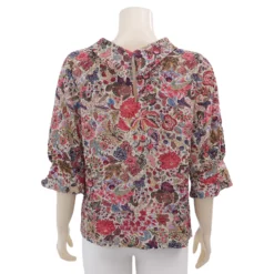 มิกิโกะ เสื้อเบลาส์คอกลม  แขนยาว 3 ส่วน ผ้าพีชสกินไอยู ลายดอกไม้วินเทจ - Image 3