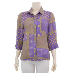 มิกิโกะ เสื้อเชิ้ต  แขน 3 ส่วน ผ้าพีชสกินไอยู  ลายโพก้า ดอต
