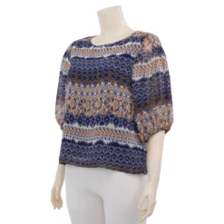 มิกิโกะ เสื้อเบลาส์คอกลม  แขนยาว 3 ส่วน ผ้าชีฟองเมทัลลิก  - Image 2